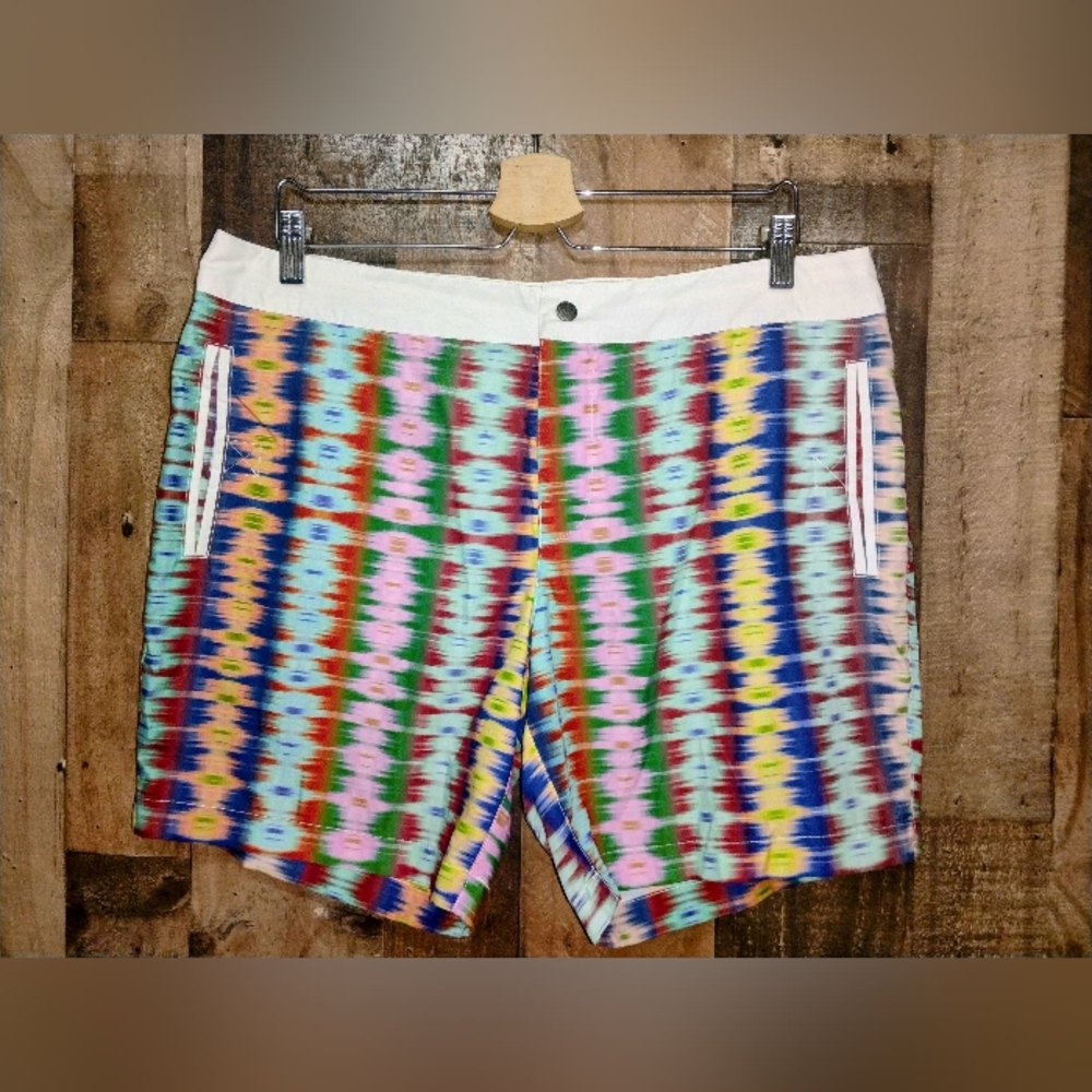 NWT MR. TURK Retro Ikat Multicolor Men's Swim Bathing Trunks Shorts 34